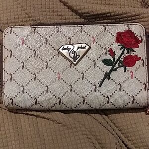 Baby Phat Cream and Red Quilted Wallet with Floral Design